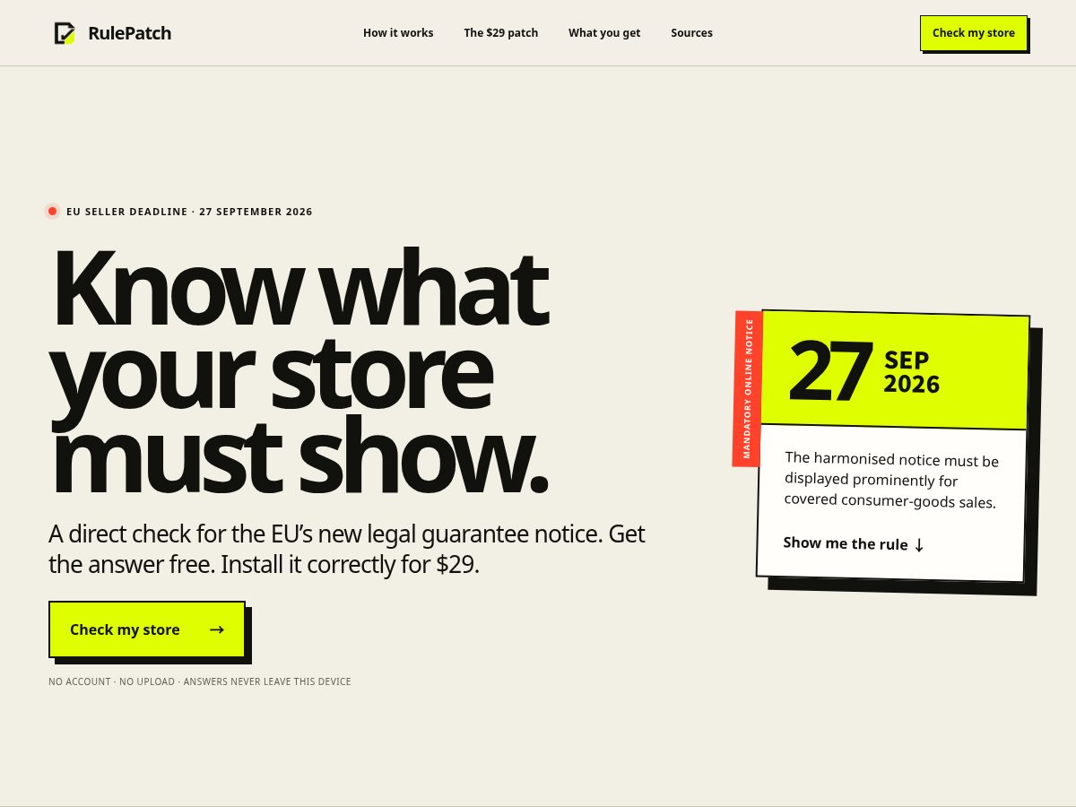 Landing-page snapshot of rulepatch.com