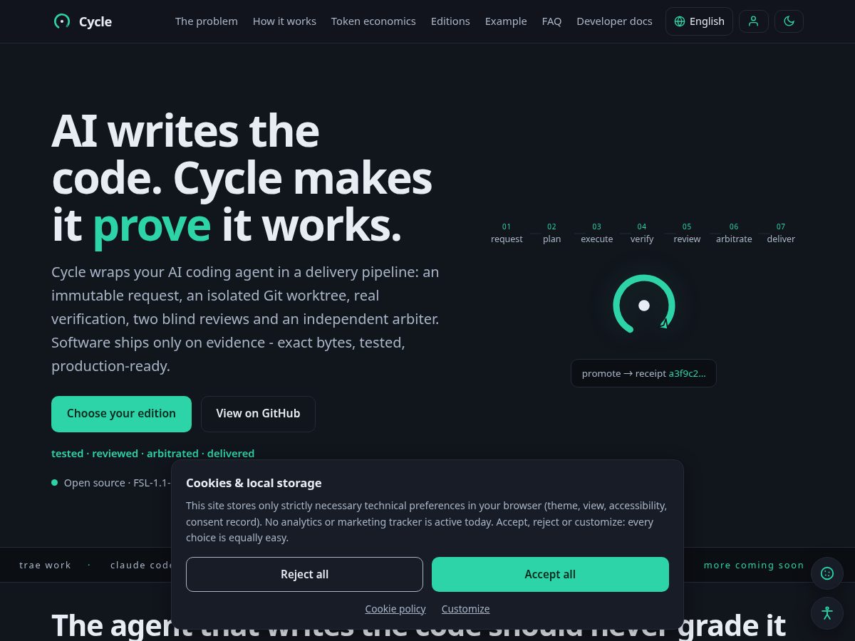 Landing-page snapshot of runcycle.dev