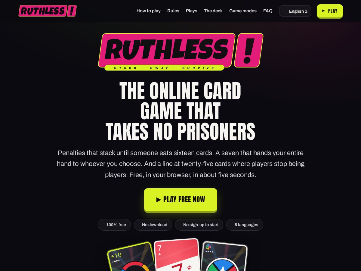 Landing-page snapshot of ruthlessgame.com