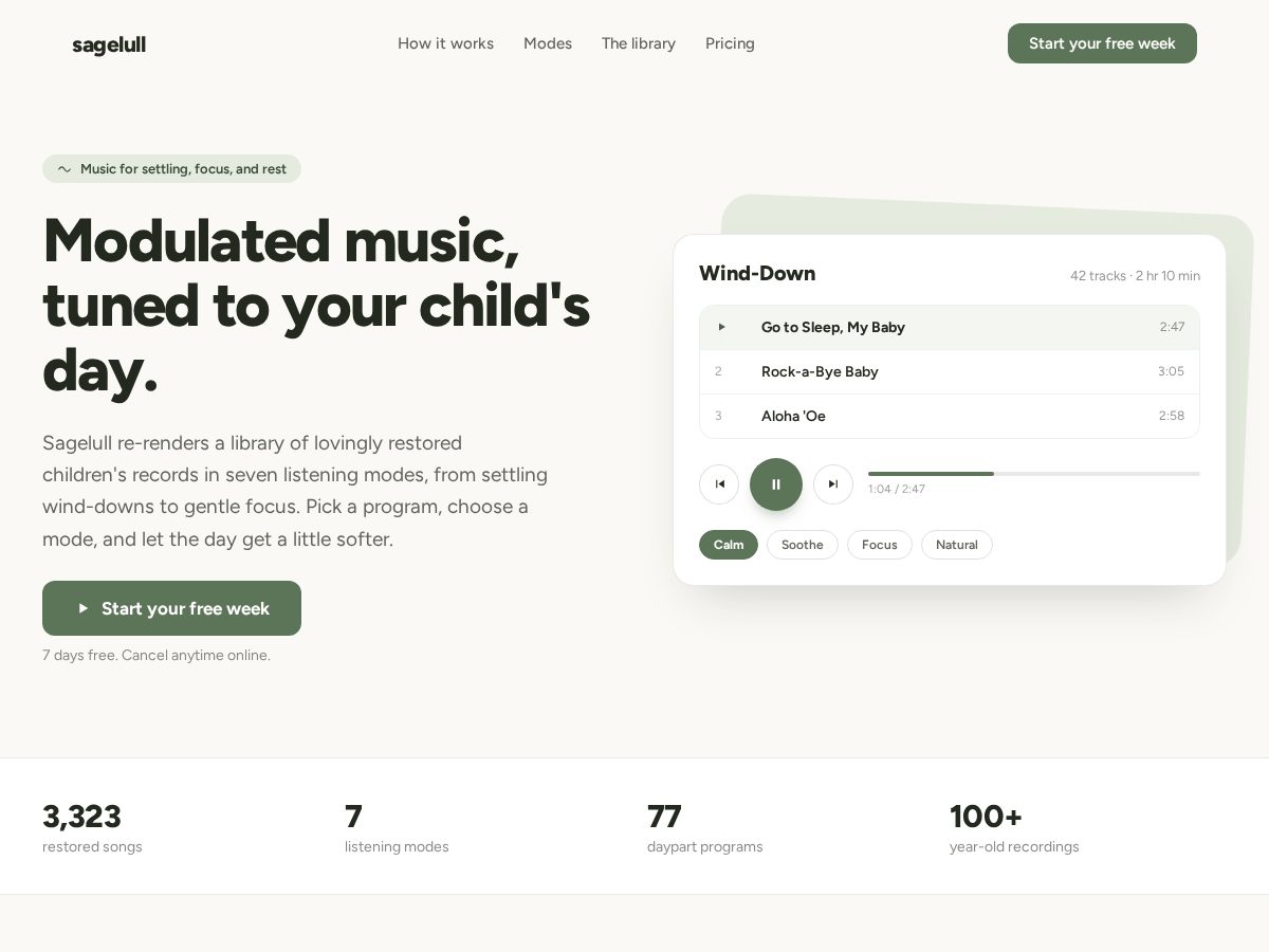 Landing-page snapshot of sagelull.com