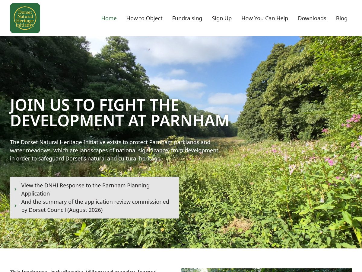 Landing-page snapshot of savingparnham.com