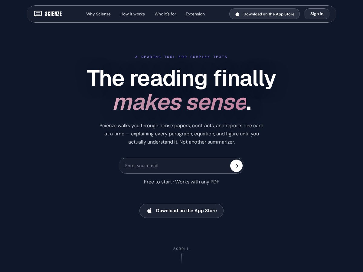 Landing-page snapshot of scienze.app