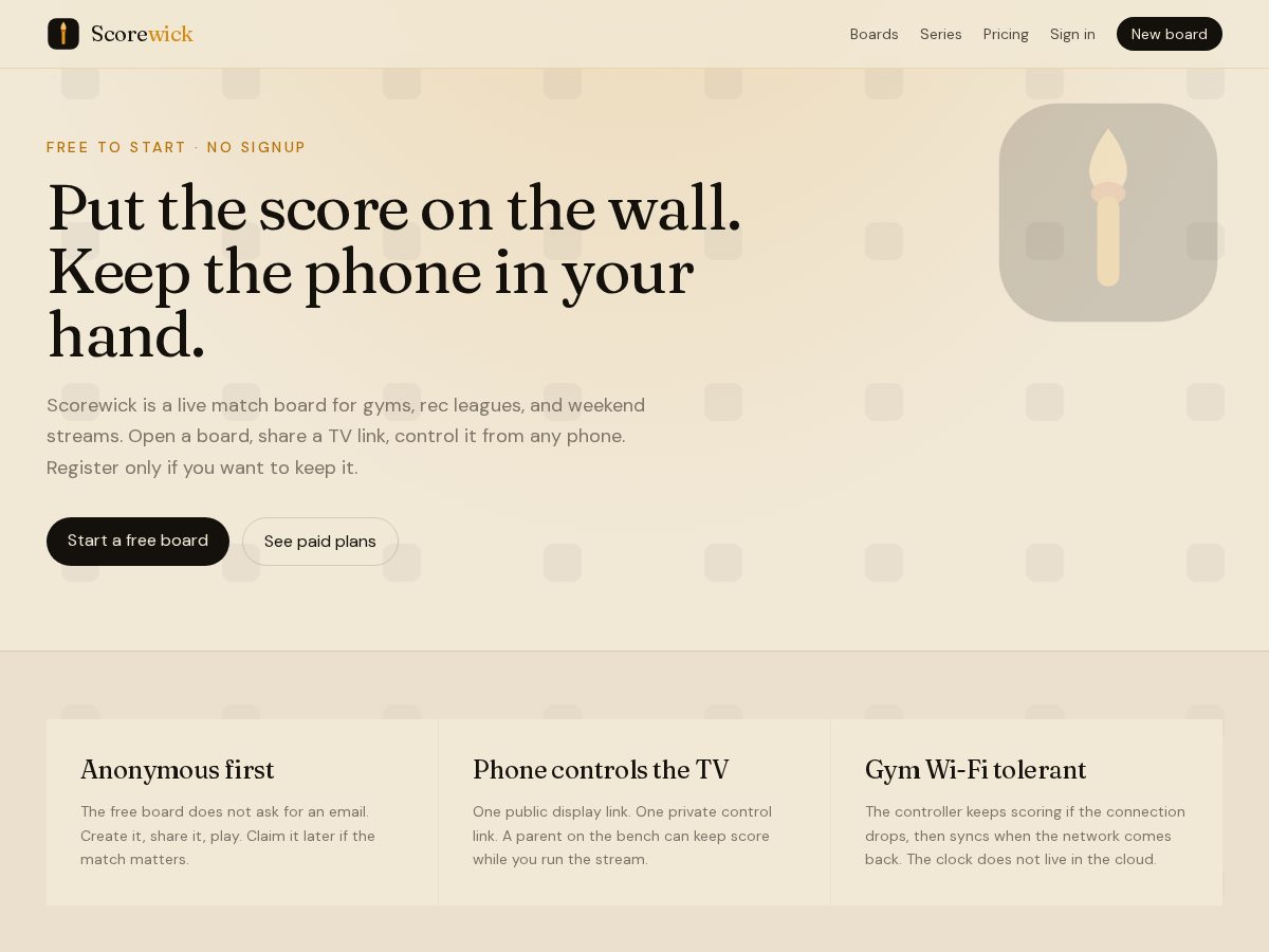 Landing-page snapshot of scorewick.com