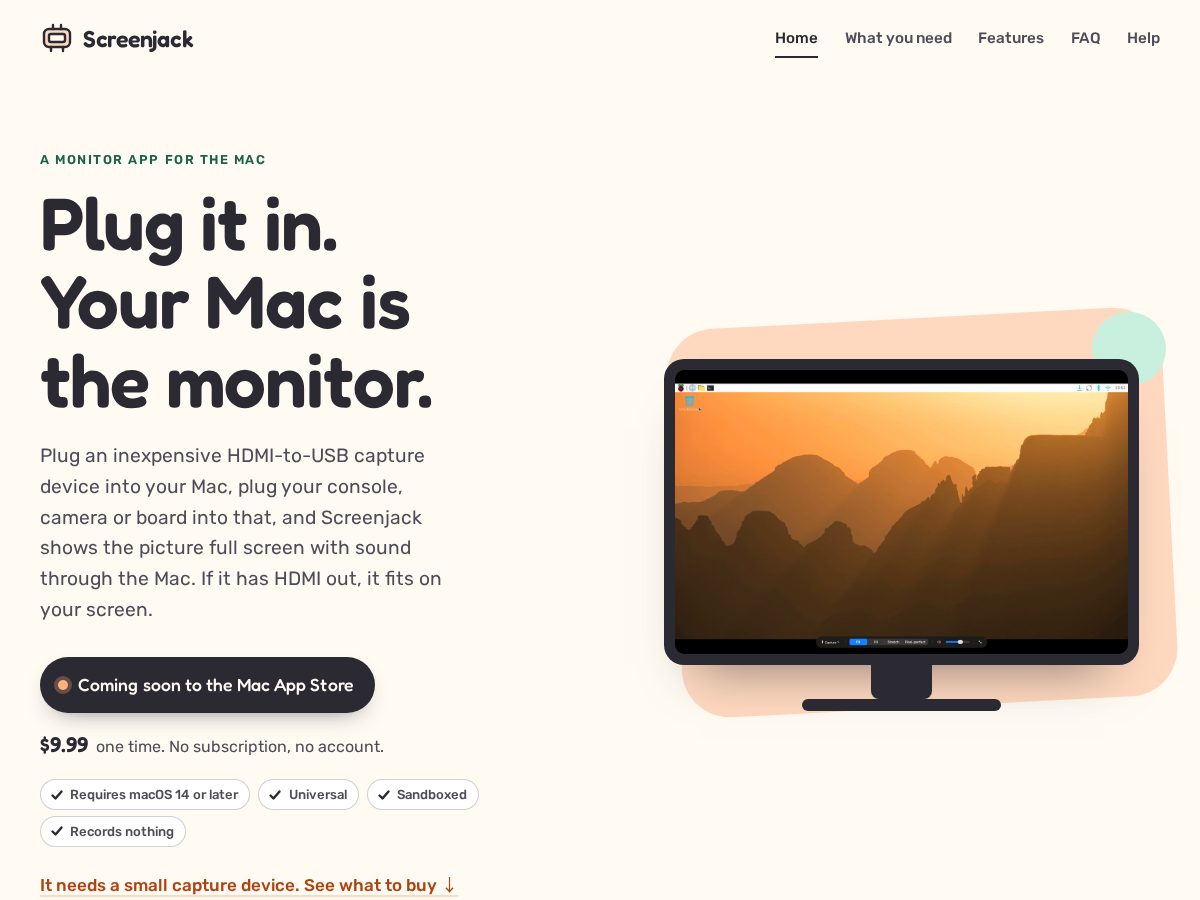 Landing-page snapshot of screenjack.app