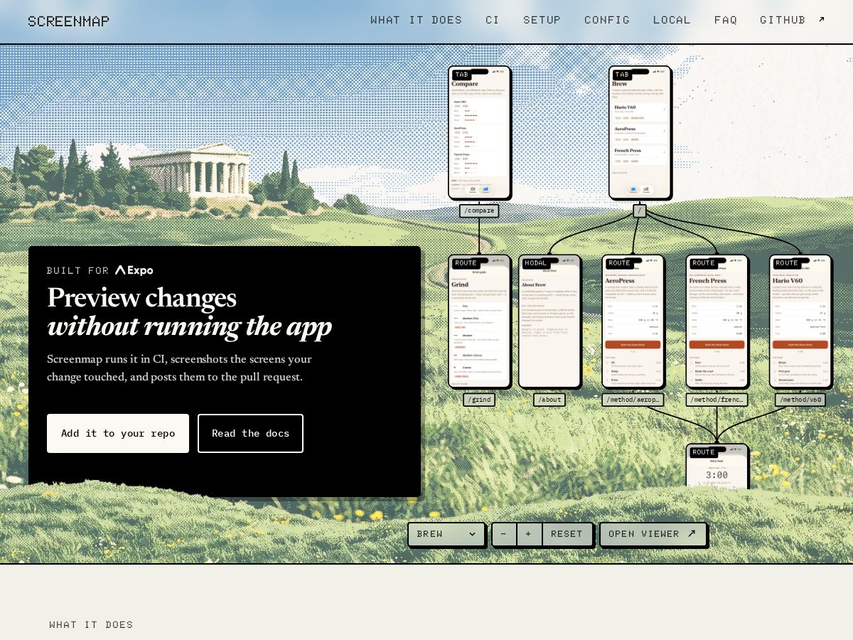 Landing-page snapshot of screenmap.dev