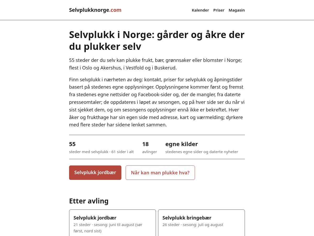 Landing-page snapshot of selvplukknorge.com