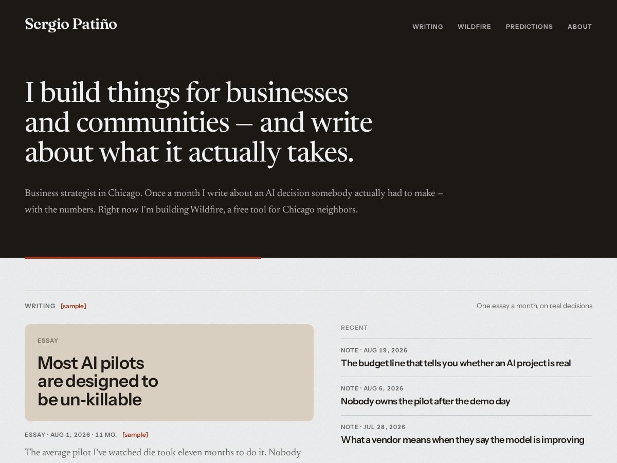 Landing-page snapshot of sergiopatino.org