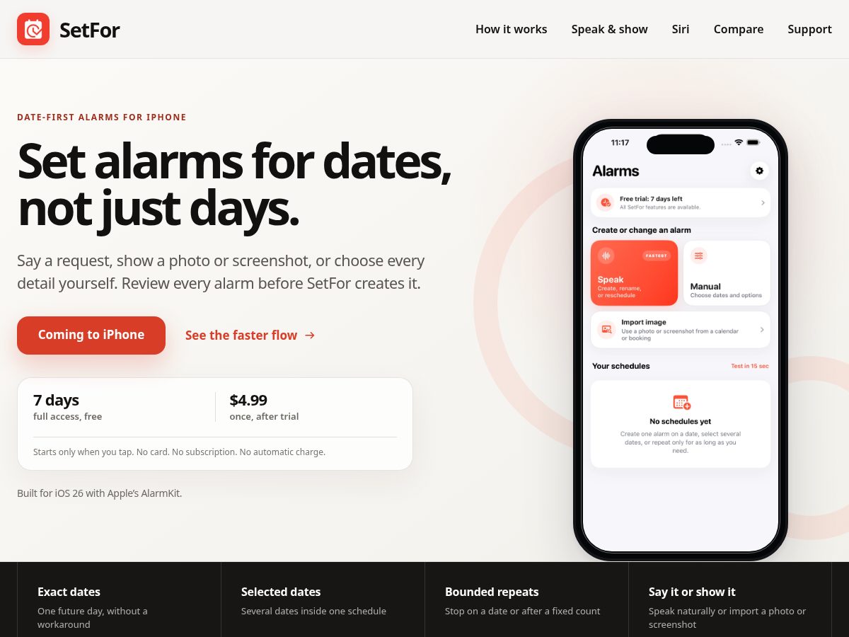 Landing-page snapshot of setfor.app