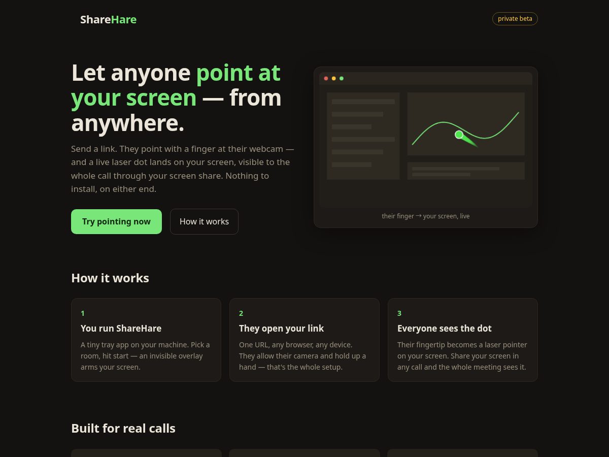 Landing-page snapshot of sharehare.app