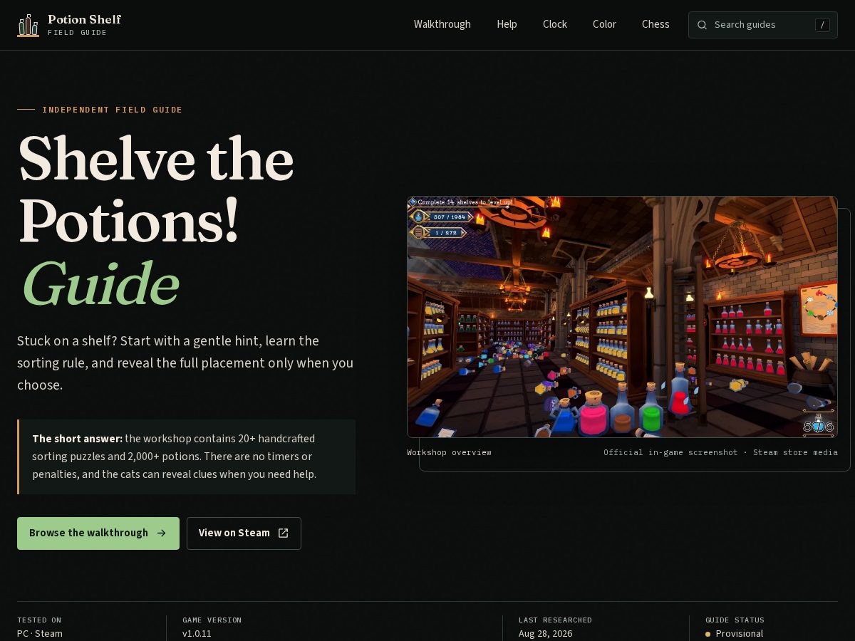 Landing-page snapshot of shelvethepotions.wiki