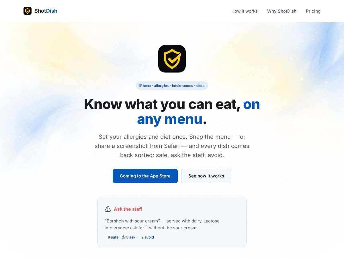 Landing-page snapshot of shotdish.com