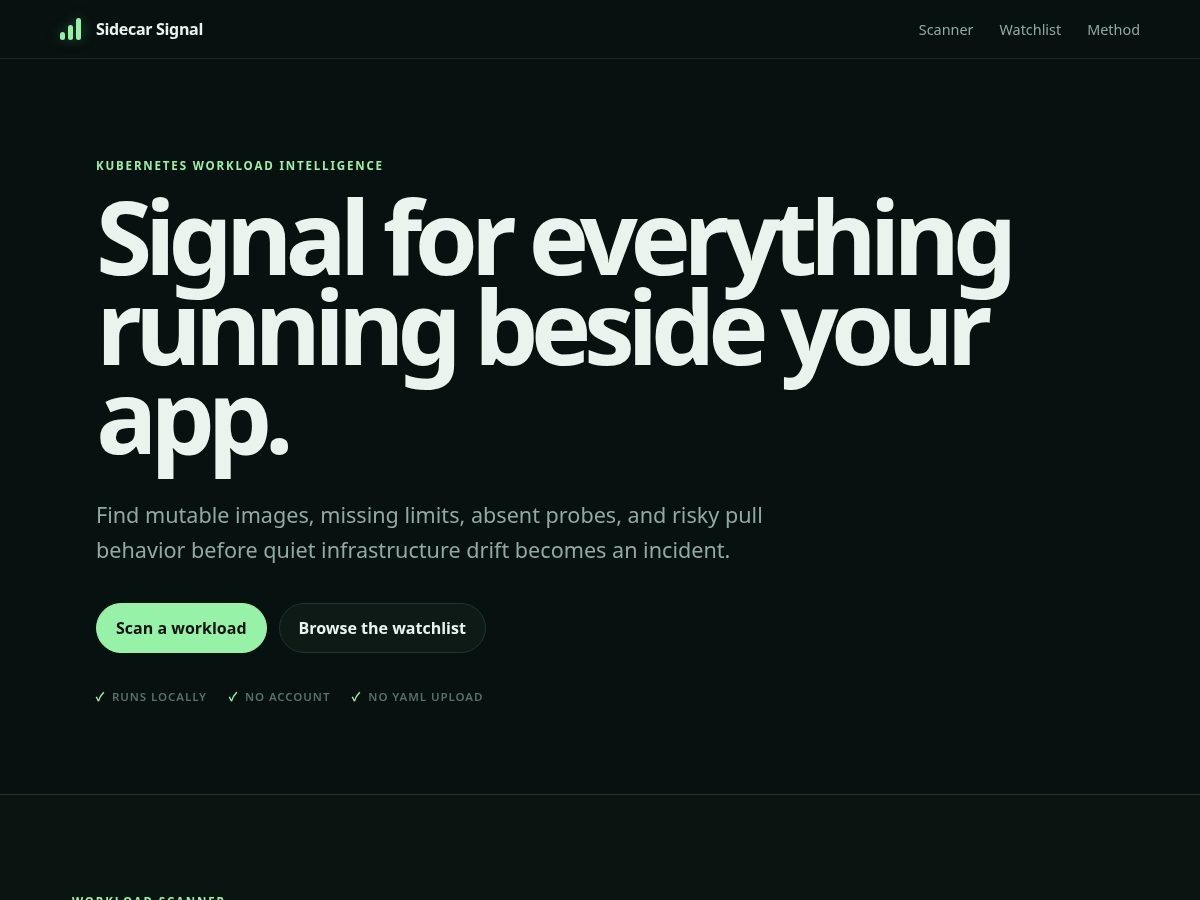 Landing-page snapshot of sidecarsignal.com