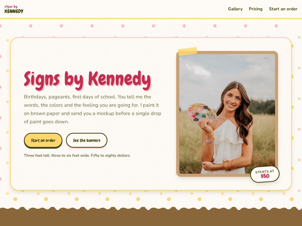 Landing-page snapshot of signsbykennedy.com