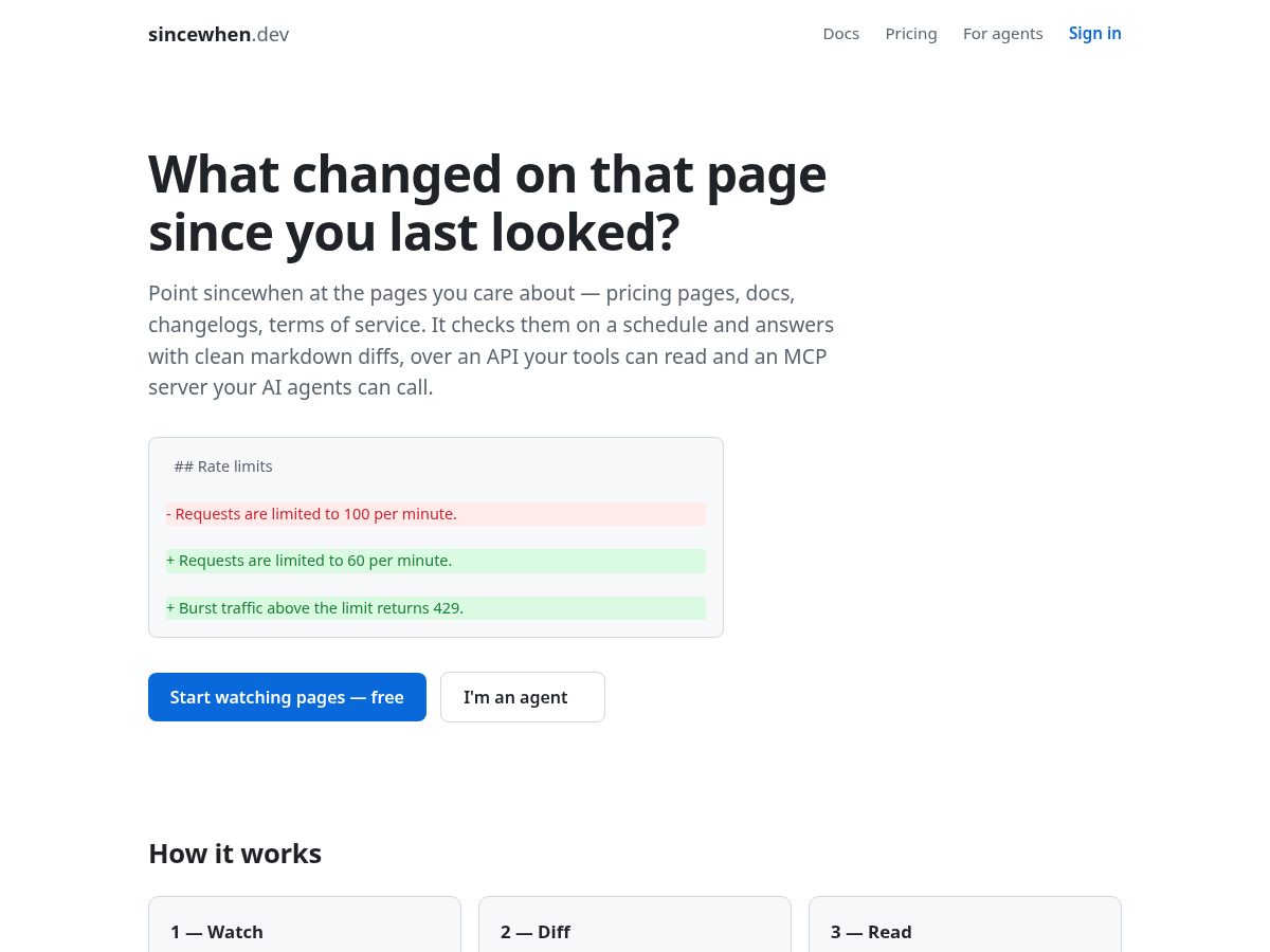 Landing-page snapshot of sincewhen.dev