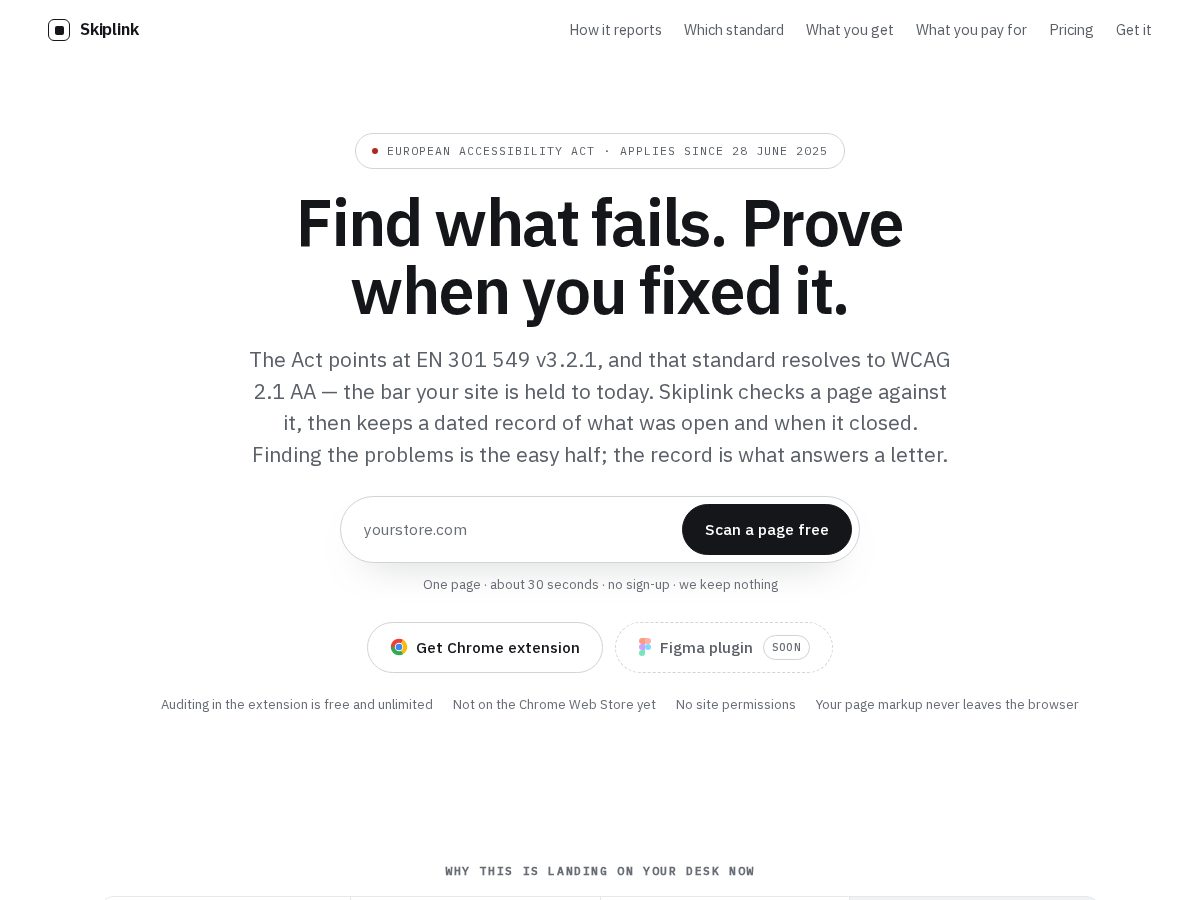 Landing-page snapshot of skiplink.app