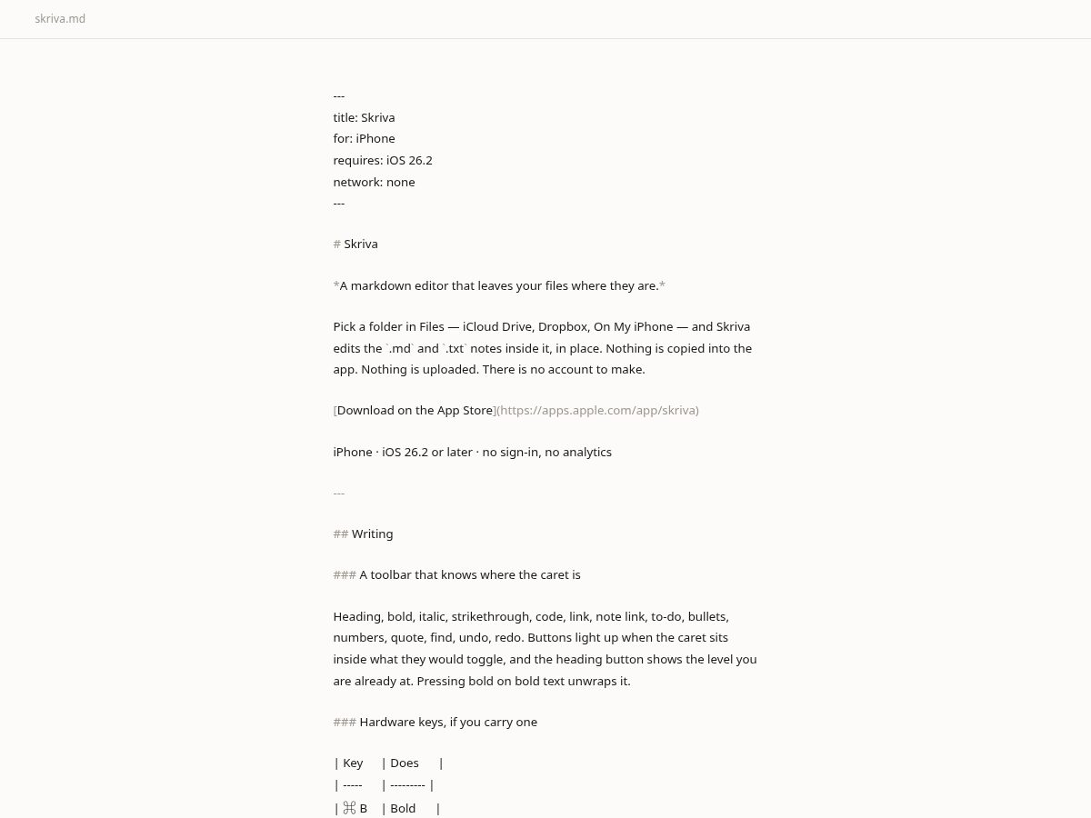 Landing-page snapshot of skrivanotes.com