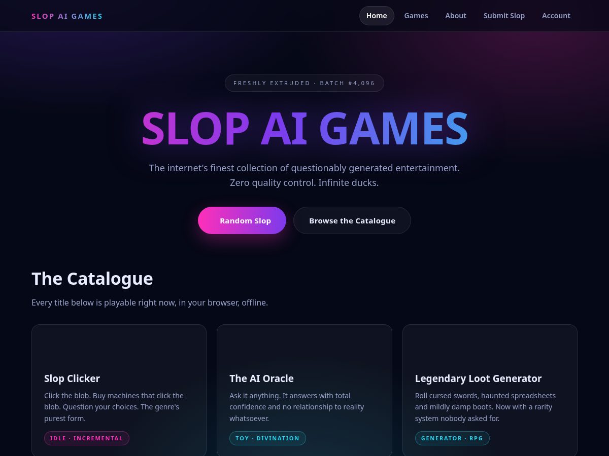 Landing-page snapshot of slopaigames.com