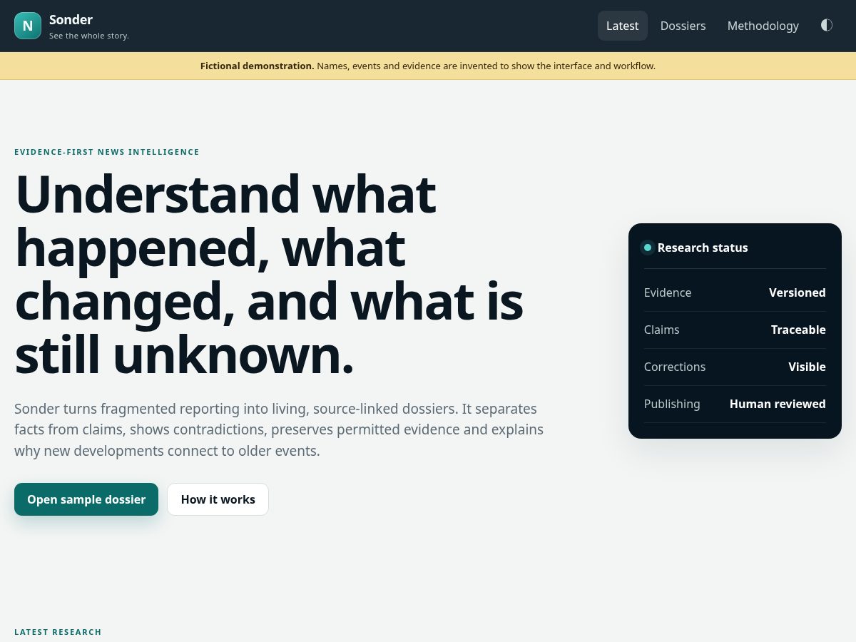 Landing-page snapshot of sonder.news