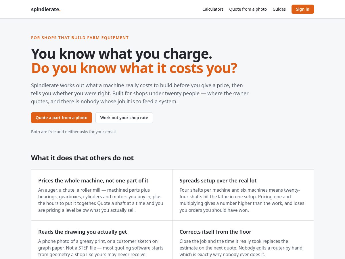 Landing-page snapshot of spindlerate.com