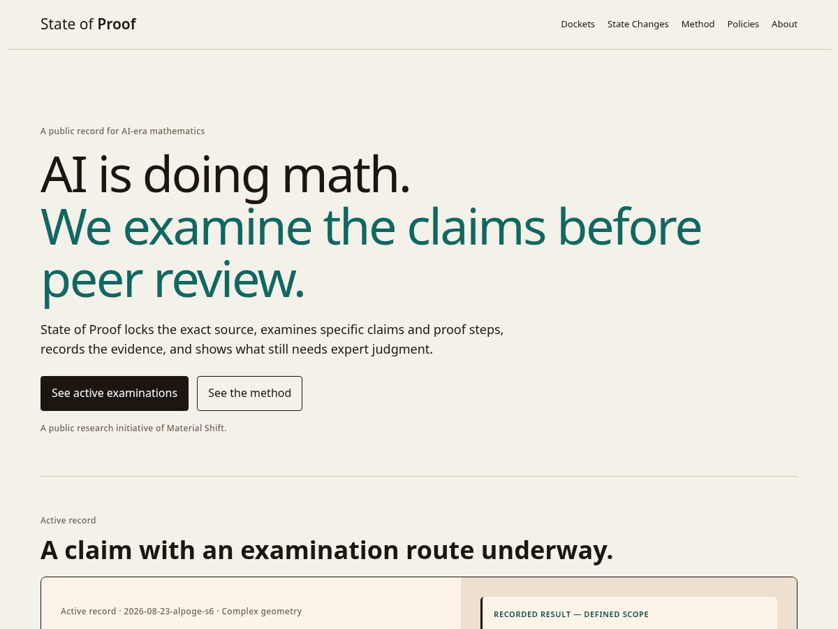 Landing-page snapshot of stateofproof.org
