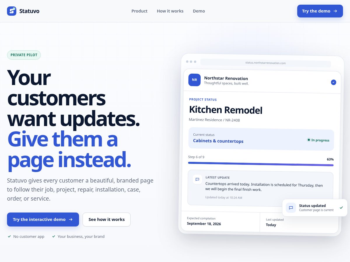 Landing-page snapshot of statuvo.com
