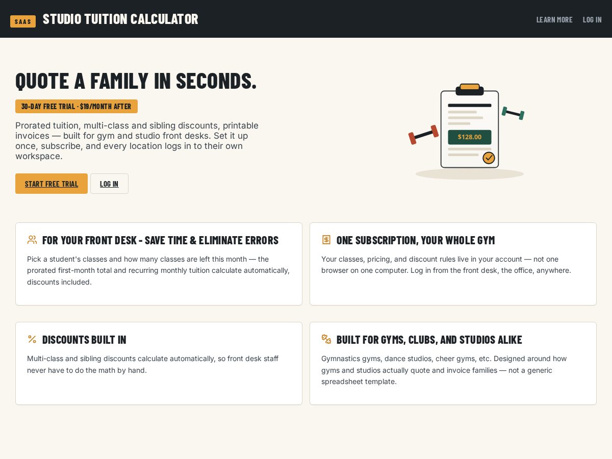 Landing-page snapshot of studiotuitioncalc.com