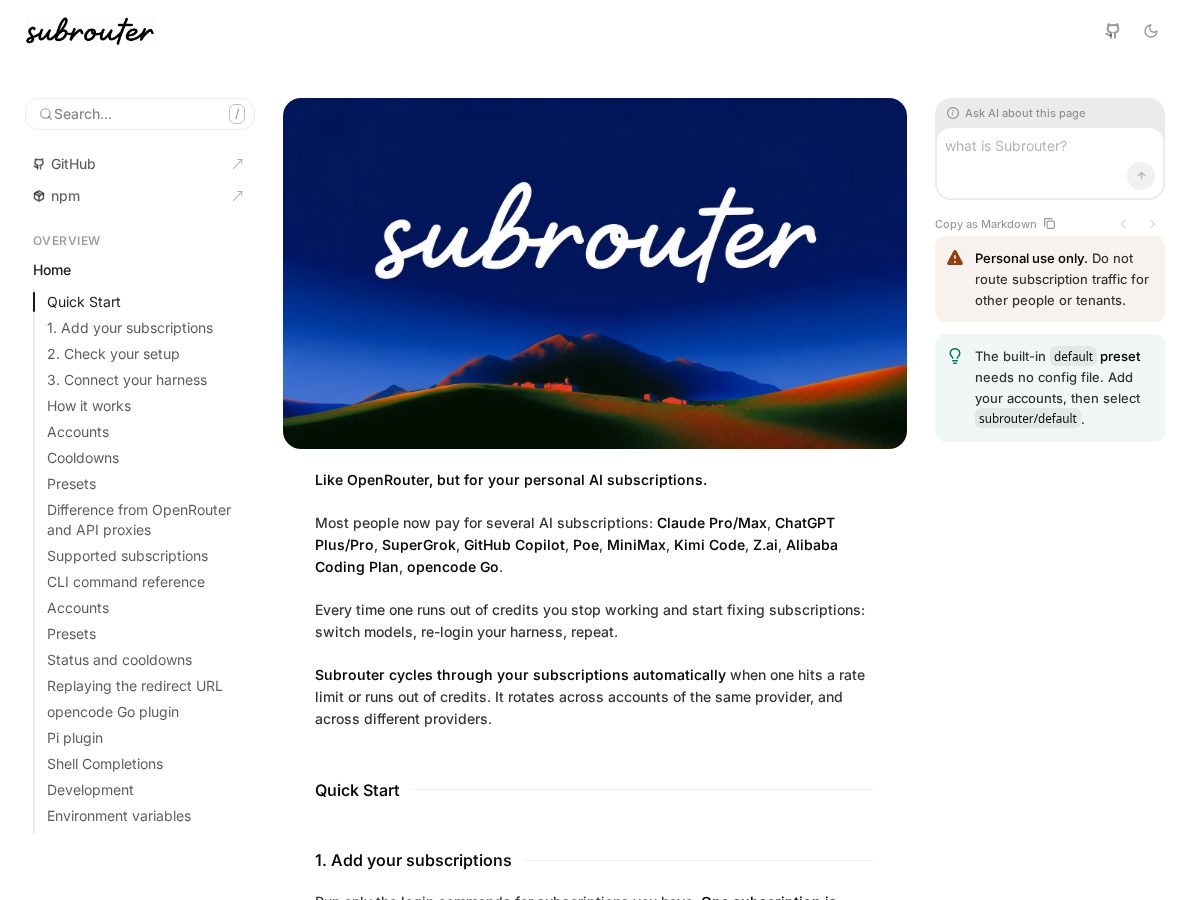 Landing-page snapshot of subrouter.org