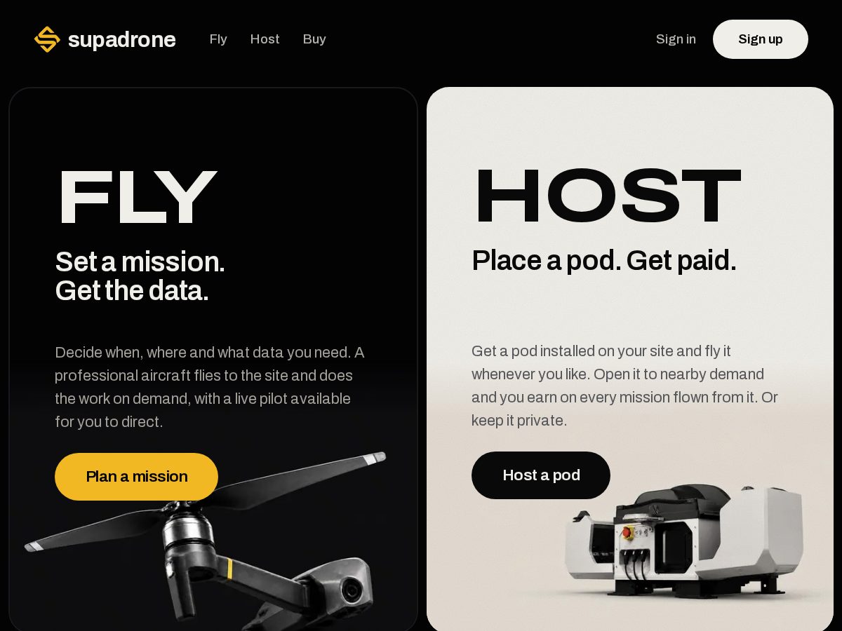 Landing-page snapshot of supadrone.com