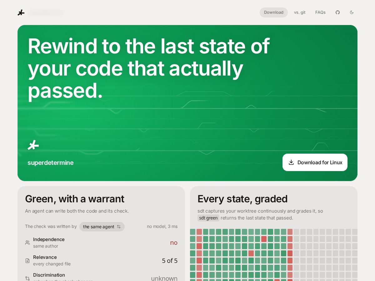 Landing-page snapshot of superdetermine.com