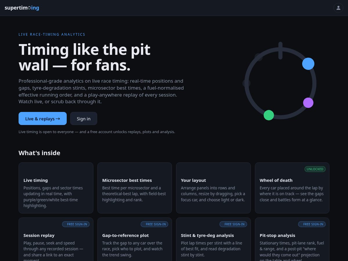 Landing-page snapshot of supertim.ing