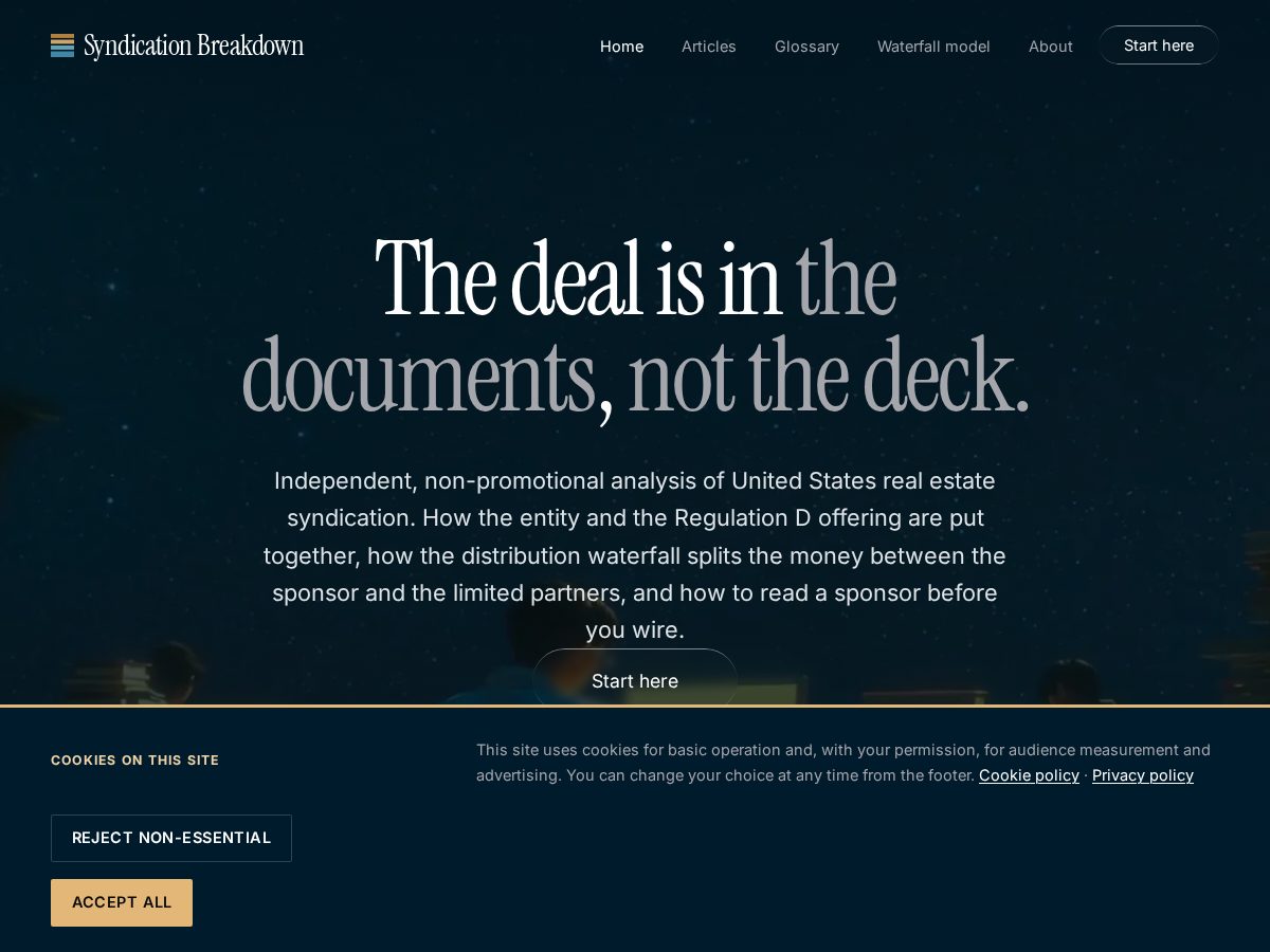 Landing-page snapshot of syndicationbreakdown.com