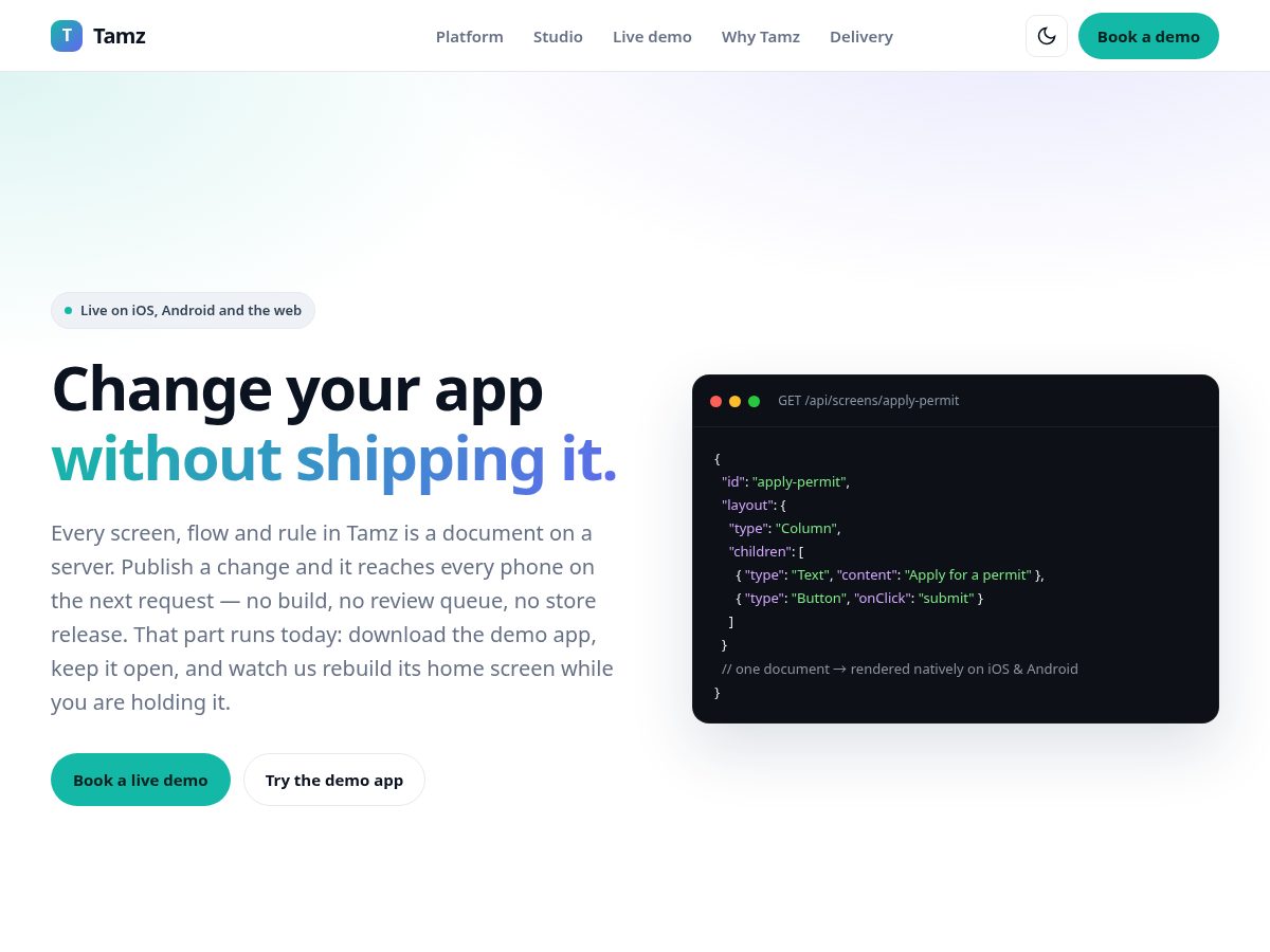 Landing-page snapshot of tamz.app