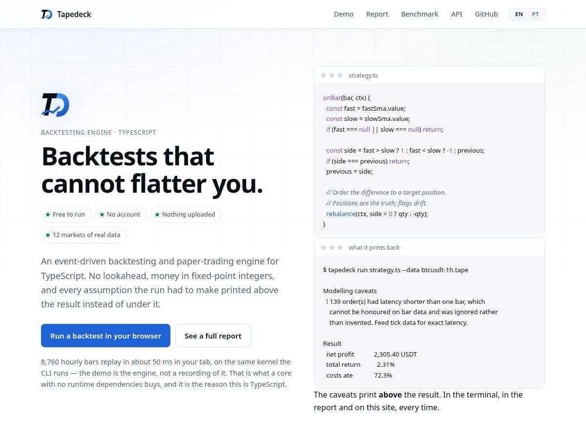 Landing-page snapshot of tapedeck.cloud