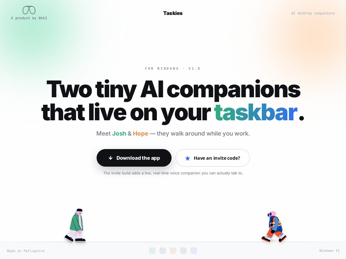 Landing-page snapshot of taskies.tech
