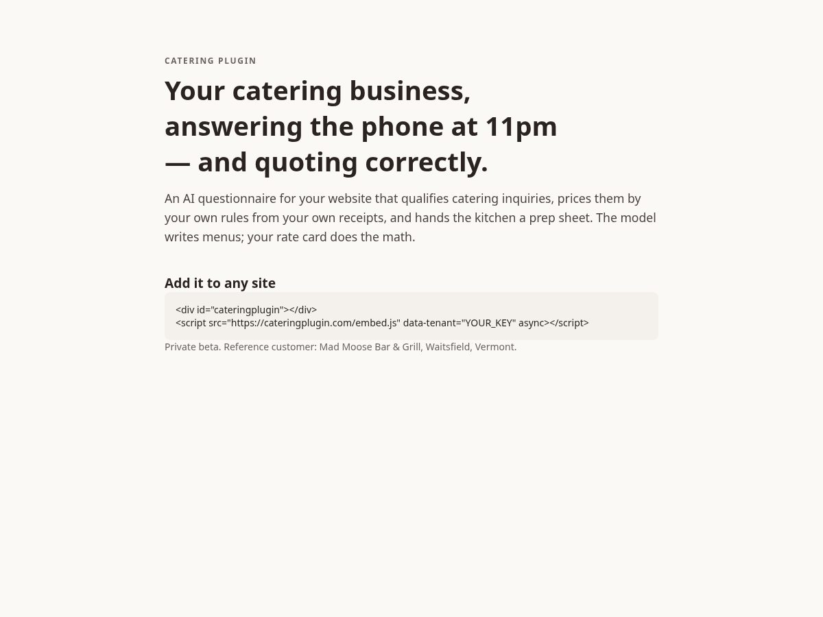 Landing-page snapshot of thecateringplanner.com