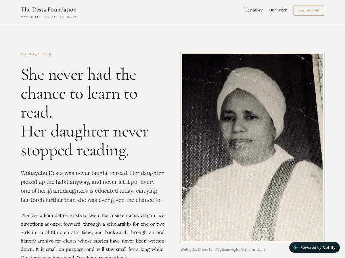 Landing-page snapshot of thedestafoundation.org