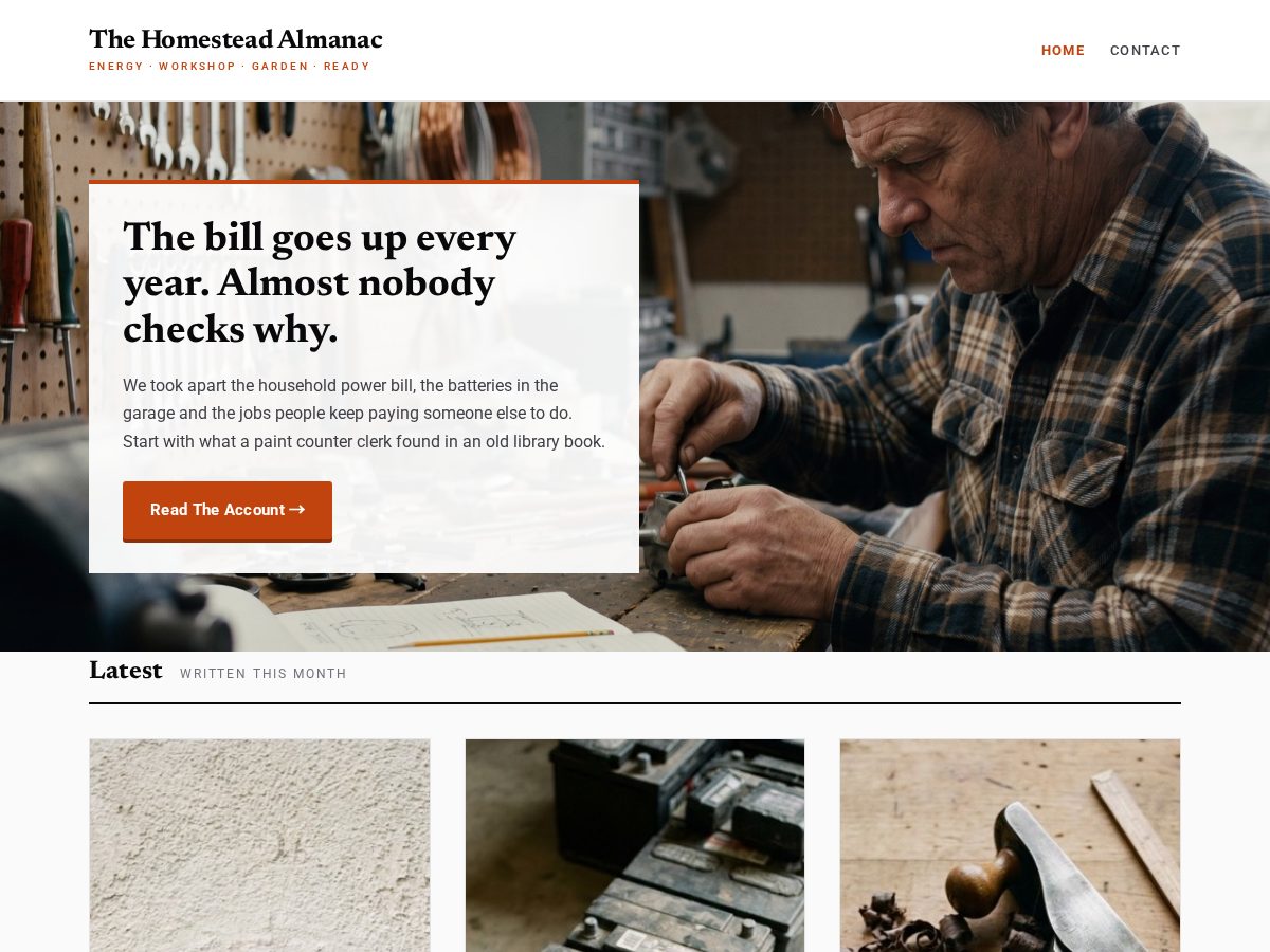 Landing-page snapshot of thehomesteadalmanac.com