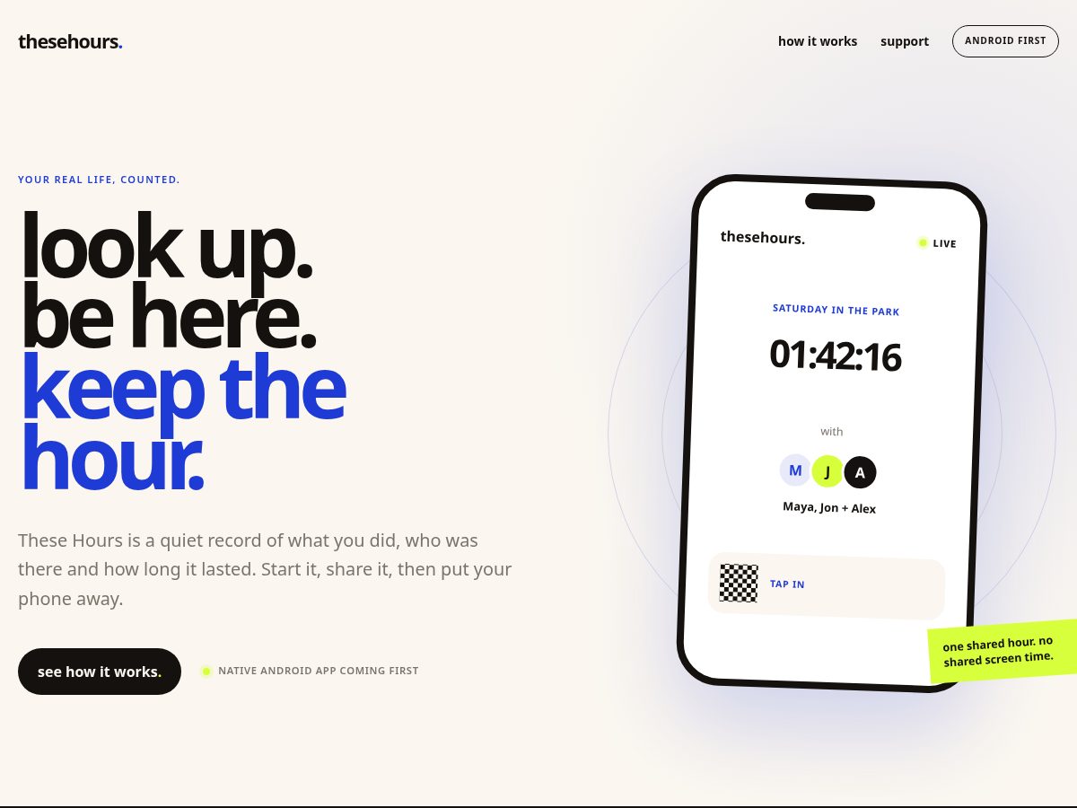 Landing-page snapshot of thesehours.app