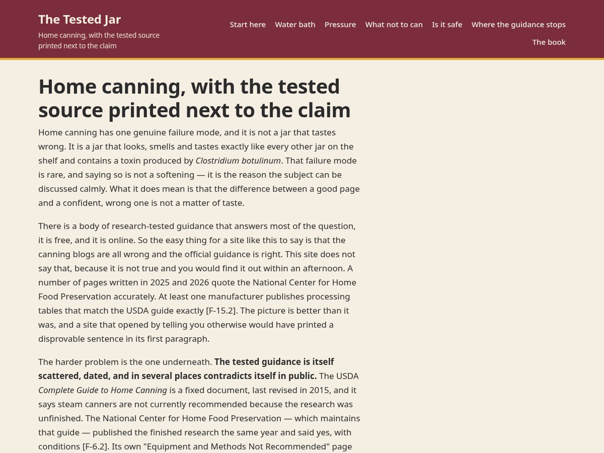 Landing-page snapshot of thetestedjar.com