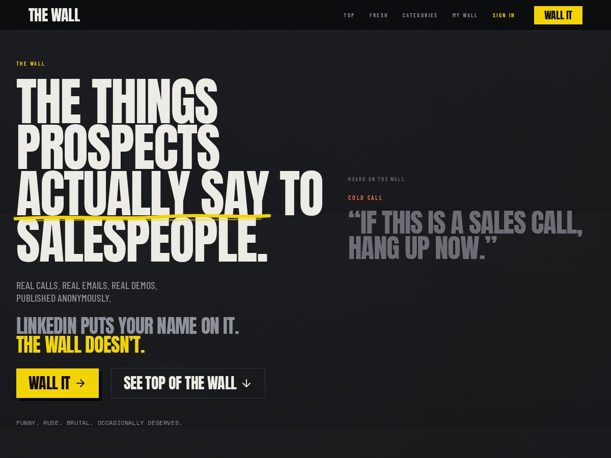 Landing-page snapshot of thewallsays.com