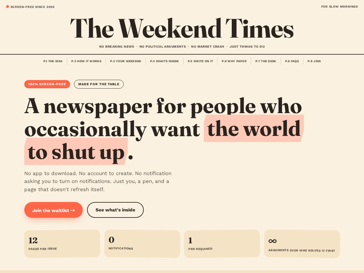 Landing-page snapshot of theweekendtimes.com
