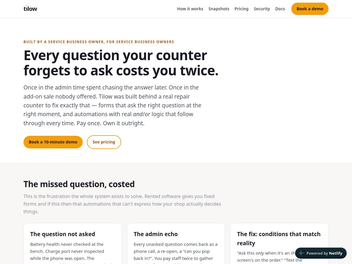 Landing-page snapshot of tilow.app
