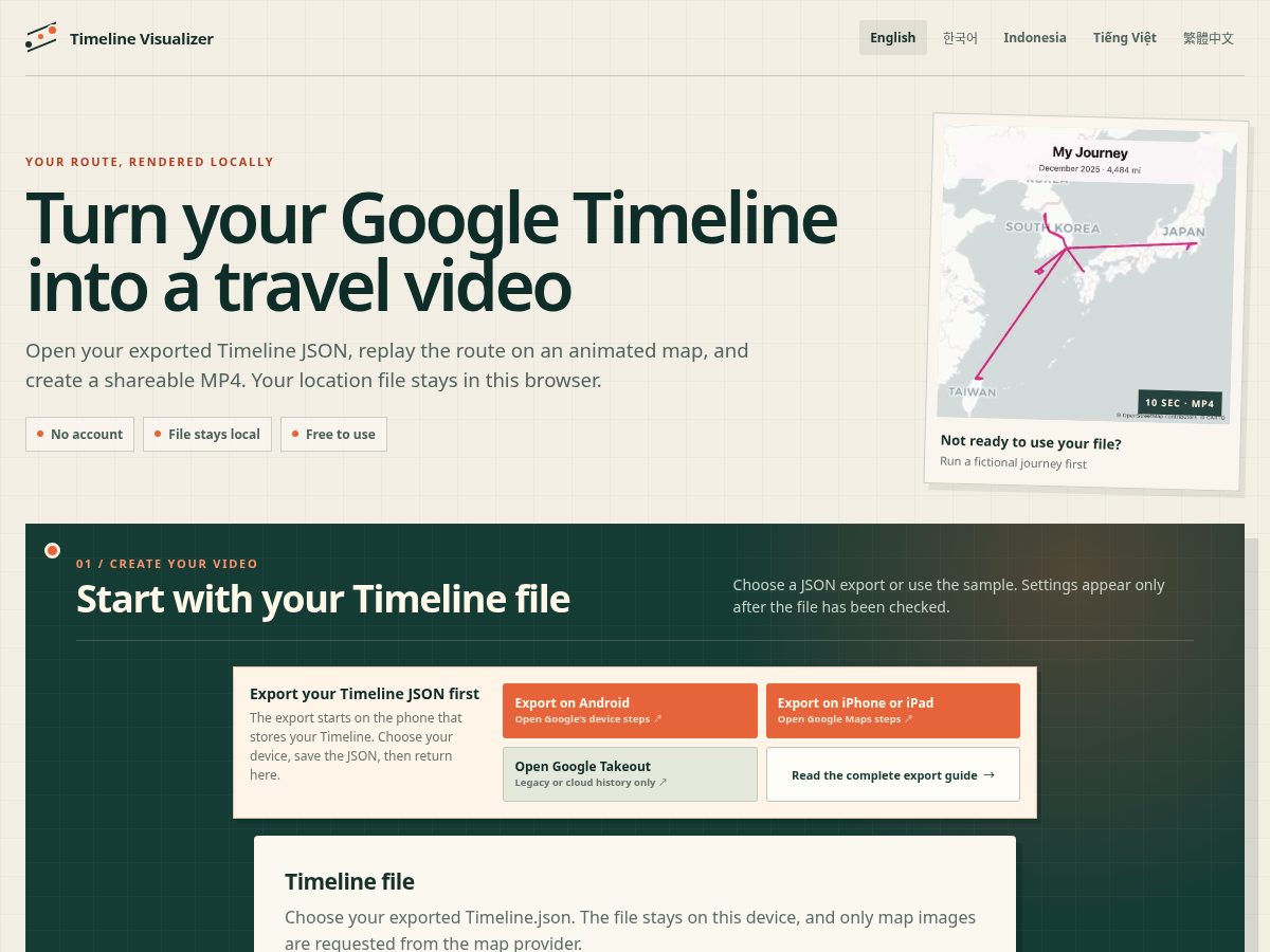 Landing-page snapshot of timeline-visualizer.com
