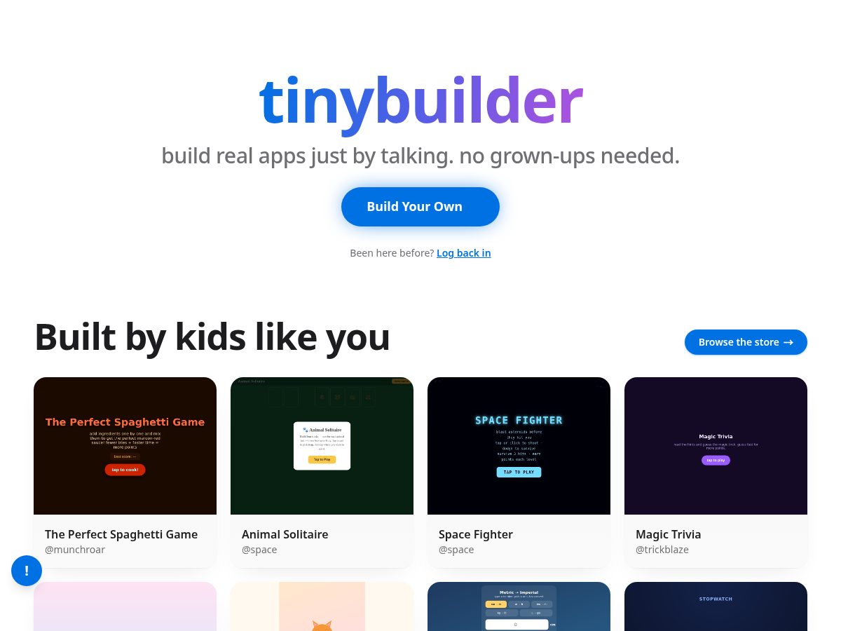Landing-page snapshot of tinybuilder.studio