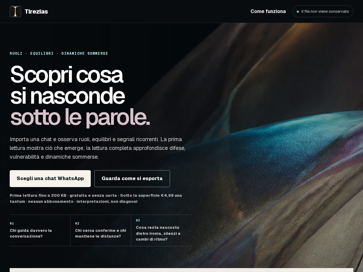 Landing-page snapshot of tirezias.app