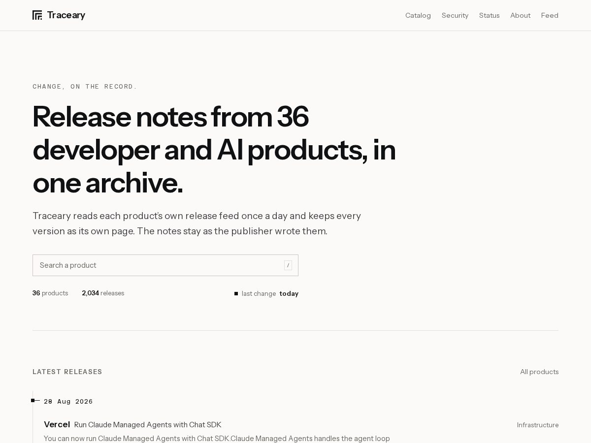 Landing-page snapshot of traceary.com
