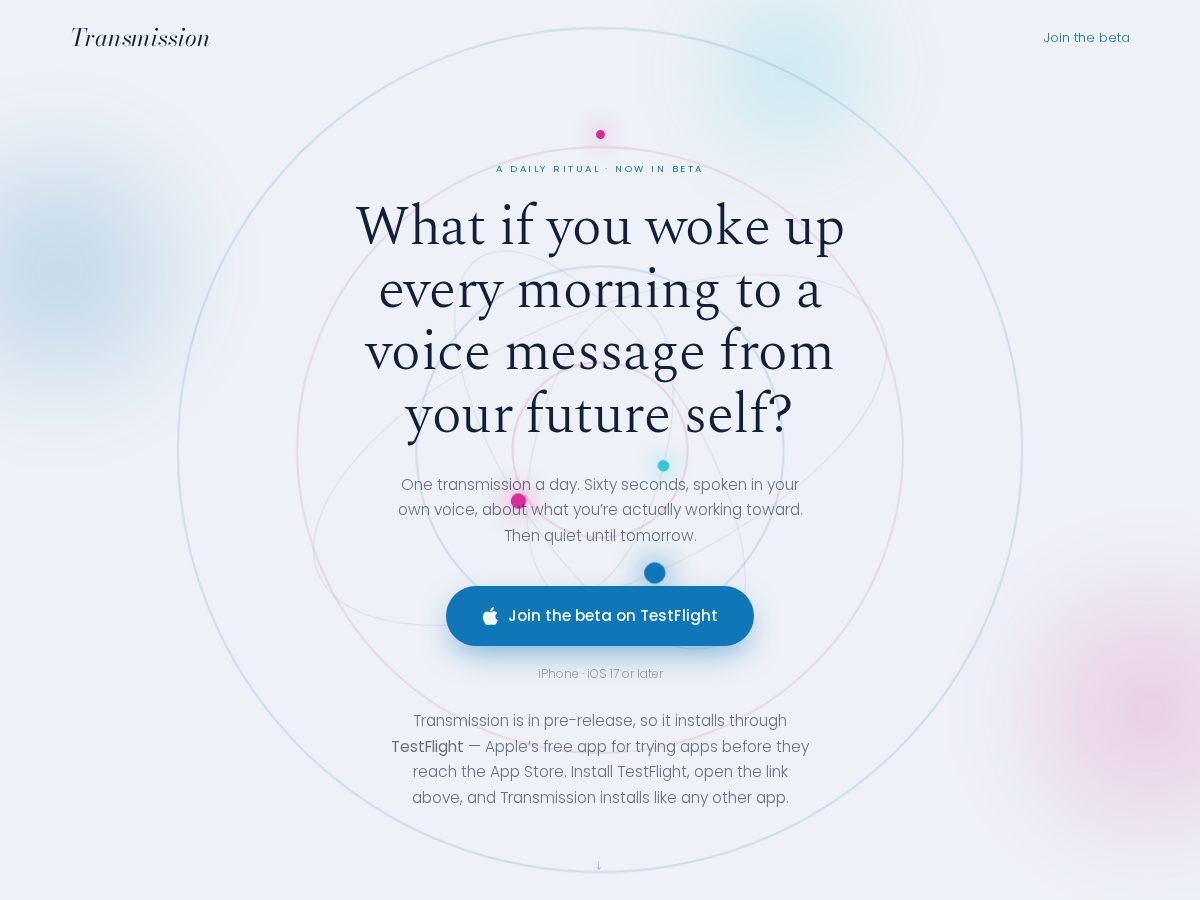 Landing-page snapshot of transmission.codes