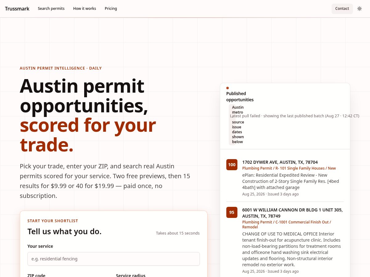 Landing-page snapshot of trussmark.app
