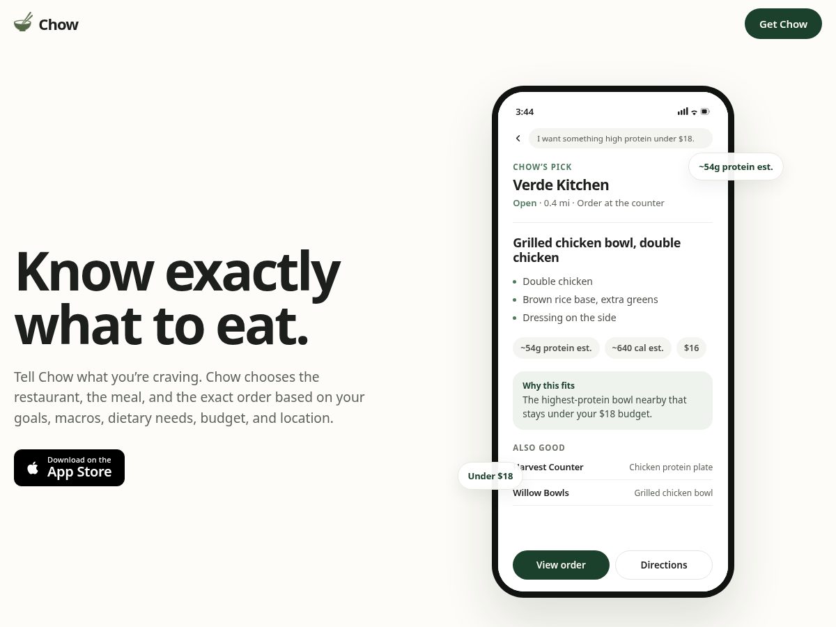 Landing-page snapshot of trychow.app