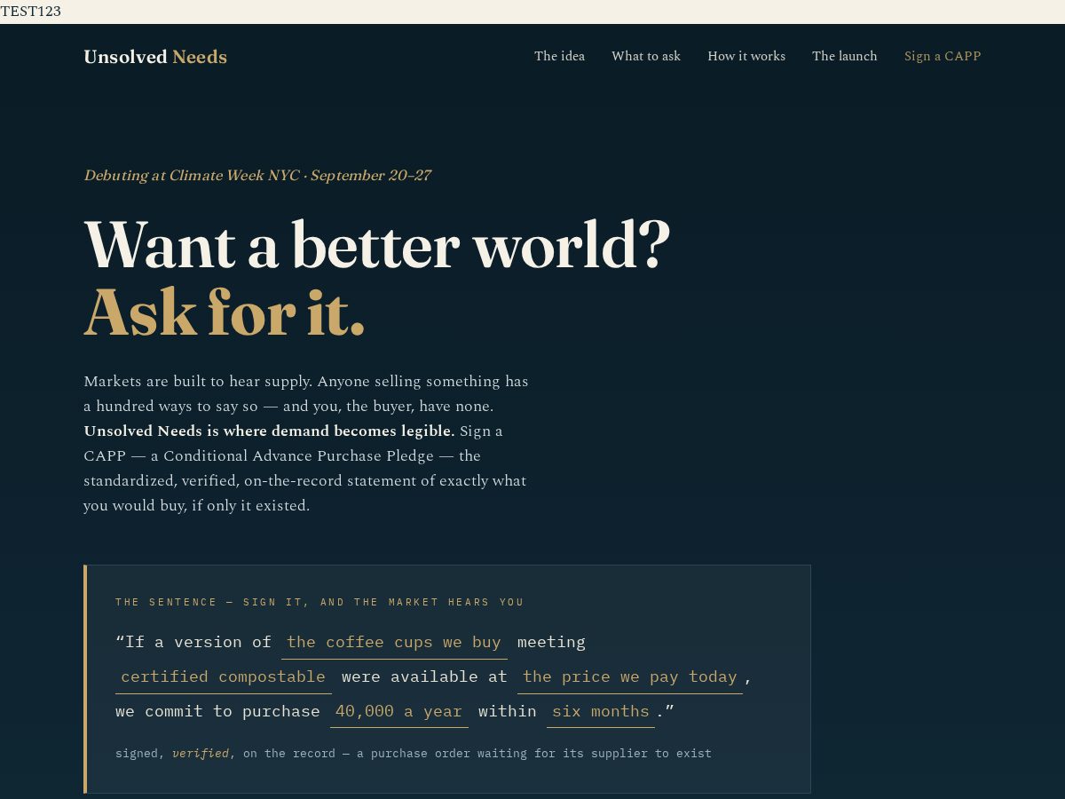 Landing-page snapshot of unsolvedneeds.com